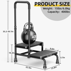 2 Step Stool with Handle for Elderly, Heavy Duty Step Stool with Adjustable H…