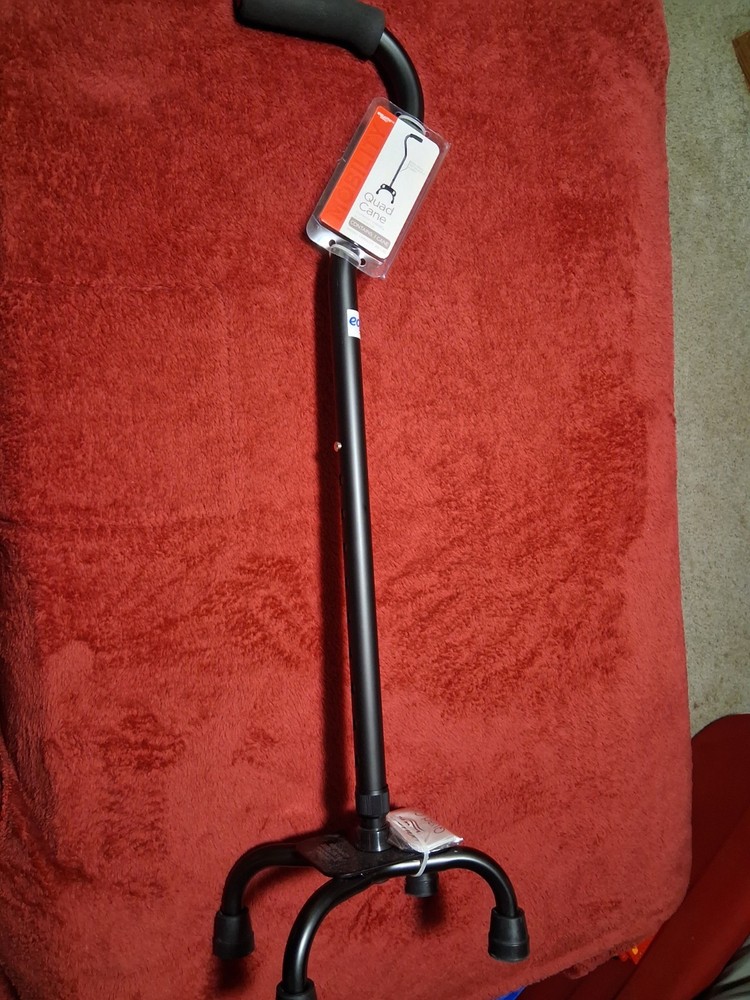 Equate Quad Cane Black Adjustable Height Quad Base Walking Cane