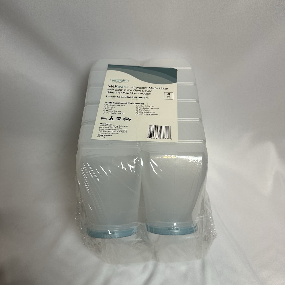 MedVance- Urinals for Men 1000ml with Glow in The Dark Spill Proof Lid 4pk
