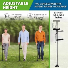 1* Lightweight Foldable Walking Cane W/360° Non-Slip Base&Emergency Alarm