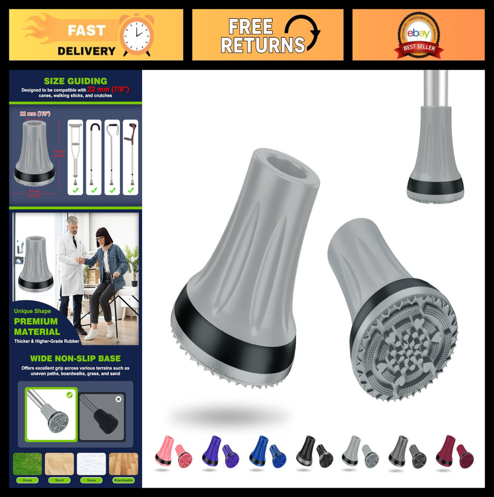 Heavy Duty Rubber Crutch Tips 7/8″ – Anti-Slip Thickened Feet Caps for Seniors (