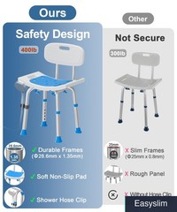 Shower Chair 400 lbs Heavy Duty Adjustable Height Removable Back White