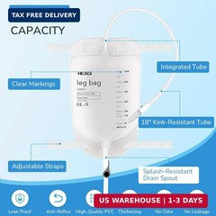 3 Pack Catheter Bags, 1000mL/33.8oz, Easy-Tap Leg Bag Urinary Drainage Bag, Anti