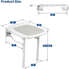 Wall Mounted Folding Shower Seat with Grab Bar Adjustable Height Support 550lbs