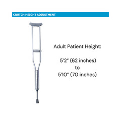 Pair of Adult Aluminum Push-Button Crutches – Adjustable 62-70 inches – 300lbs