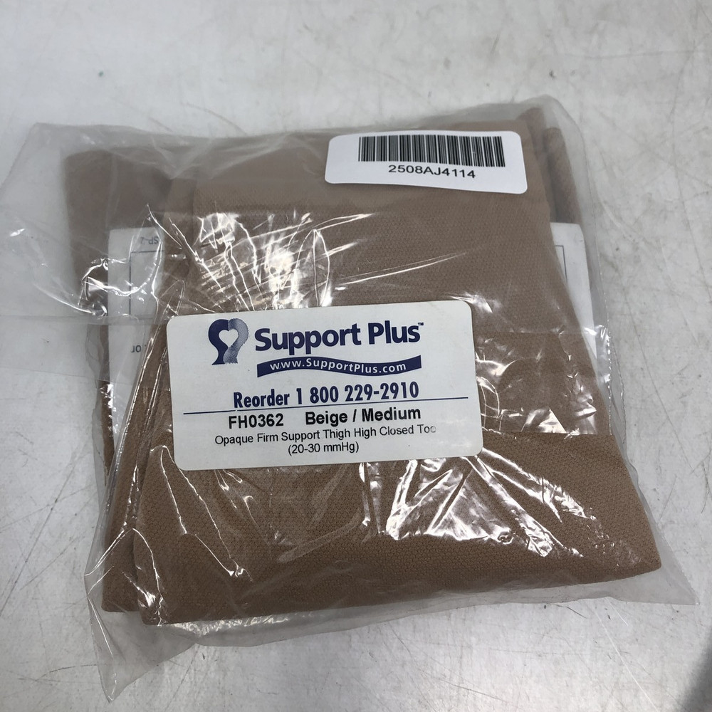 Support Plus FH0362 Medium Support Thigh Highs, Closed Toe – Beige (Medium)