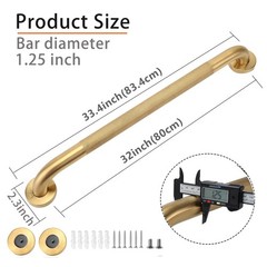 Shower Grab Bar, 2 Pack 32 Inch Gold Bathroom Grab Bar, 1.25″ Diameter 304 St…