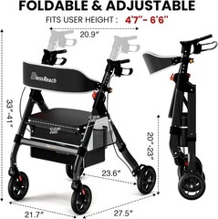 BlessReach Heavy Duty Rollator Walker Adjustable Height Seniors 450 lbs Purple