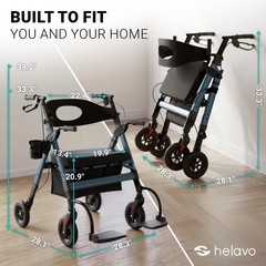 Helavo 2-in-1 Bariatric Walker Wheelchair Combo 500 lb Extra Wide All-Terrain