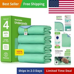 Washable Underpads, 34″ x 52″ Pack of 4 – Heavy Absorbency Reusable Incontine…