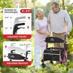 Rollator Walker for Seniors with Seat, Lightweight & Foldable, 8″ All-Terrain Wh