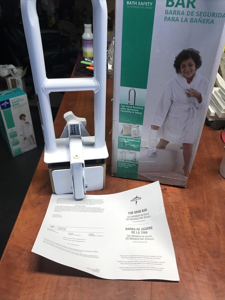 New Medline Industries BATH TUB SAFETY BAR, 2- Hand Positions MDS86321W Steel