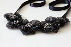 Handmade necklace with elegant black organza with silver tiny dots