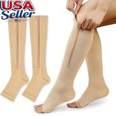 1/3x Zip-Up Compression Socks 15-20mmHg Open Toe With Zipper Pain Relief Unisex