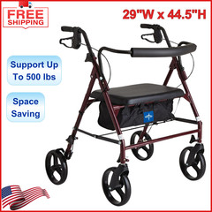 Burgundy Heavy Duty Bariatric Rollator Walker with Adjustable Handle Padded Seat