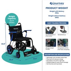 Journey Air Elite Lightweight Foldable Electric Power Chair for Adults, Blue