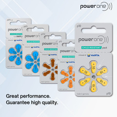 Power One Size 10 Mercury Free 1.45V Hearing Aid Batteries p10 PR70 (60 Pack)