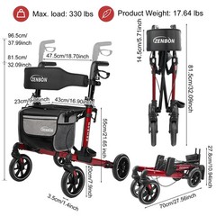 Zenbon Rollator Walker For Seniors/Adults Foldable In Two Directions Rolling