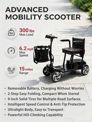 Lightweight Mobility Scooters for Seniors Removable Battery & Quick Fold Design