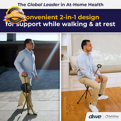 Folding Cane with Seat Adjustable Lightweight Walking Cane Mobility Black