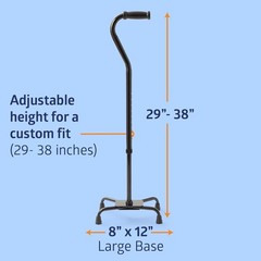 Medline Aluminum Quad Cane with Large Base – Height Adjustable 29-38in – Support