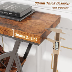 Leaf Design Console Table for Entryway, 3-Tier Storage, 30Mm Thick Rustic Brown