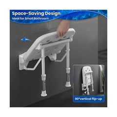 Folding Wall Mounted Shower Seat,Support 550lbs,Adjustable Height Fold Down S…