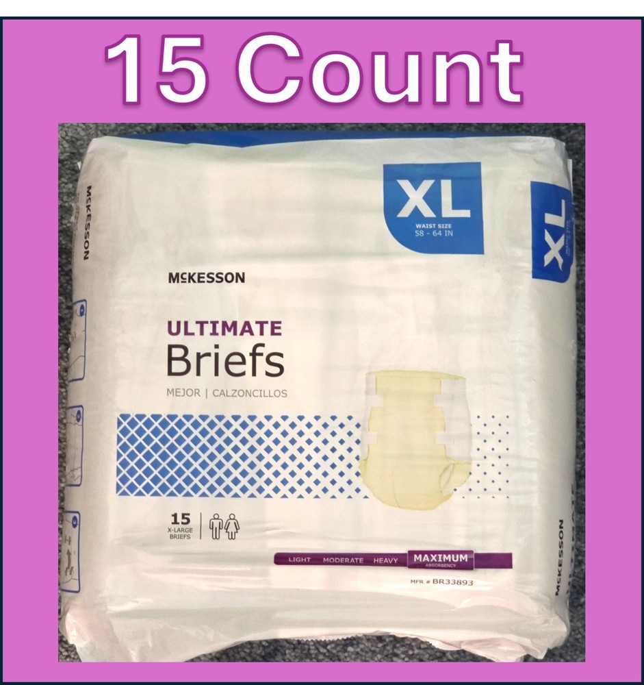 McKesson ULTIMATE Briefs XL (58″–64″) – MAXIMUM Absorbency – 15 Count