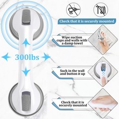 12 Inch Shower Grab Bars for Bathroom with Strong Suction Cup Safety Rail