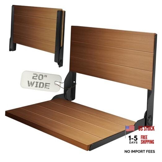 Folding Shower Seat 20“, Large Teak Shower Seat, Folding Shower Bench, Wall