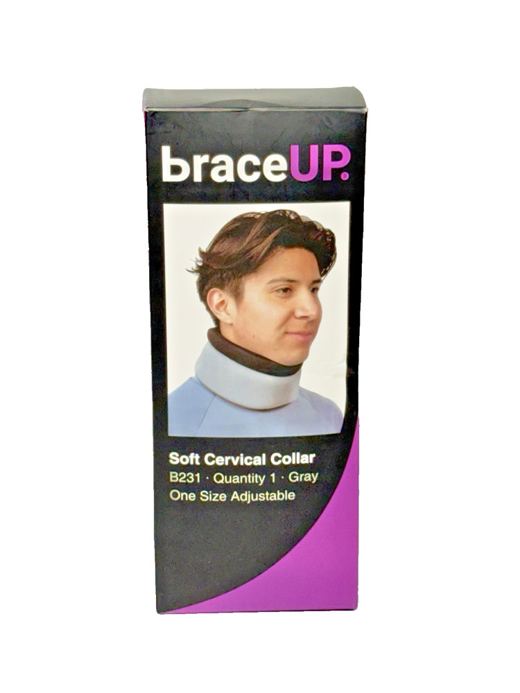 NEW BraceUP Soft Cervical Collar Neck Brace B231 Gray Adjustable Support Injury
