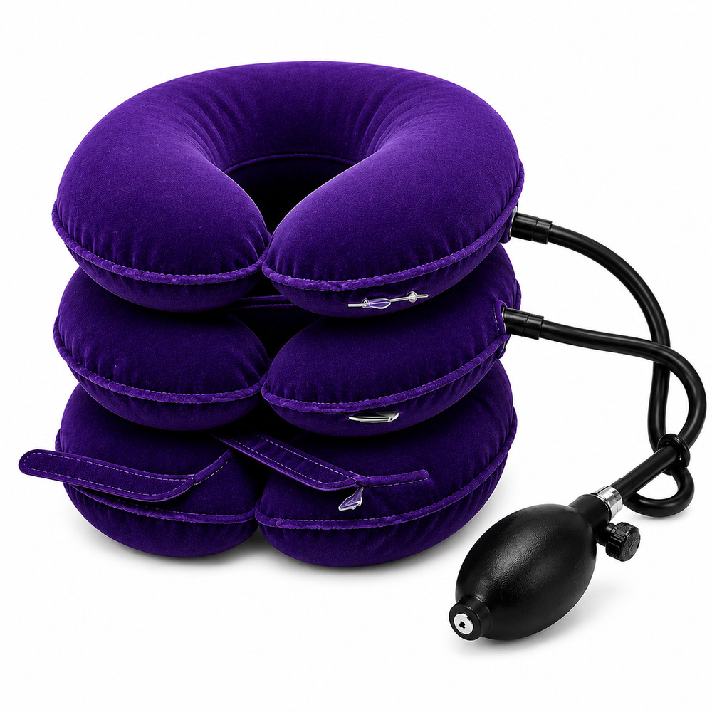 Cervical Neck Traction Device – Inflatable Purple Velvet Support Collar