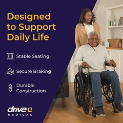 Drive Medical Silver Sport 1 Folding Transport Wheelchair Lightweight Removable
