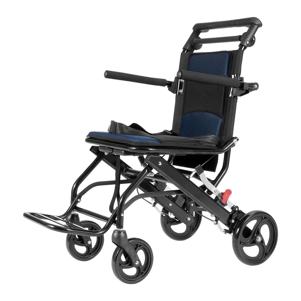 Uimoso Foldable Aluminum Transport Chair with 15.75-In Seat, Supports 220 lbs