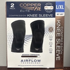 Copper Fit Elite Compression Knee Sleeve 2 Pack L/XL 16-20″ Airflow Technology