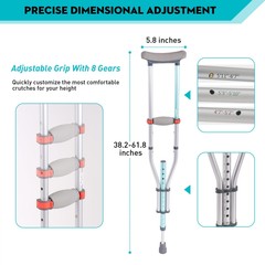 VILOBOS Aluminum Underarm Crutches Portable Adjustable Walking Cane Lightweight