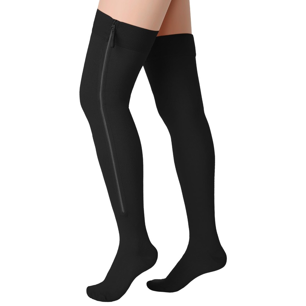 Sosation Thigh High Zipper Compression Socks 20-30 mmHg XX-Large, Black