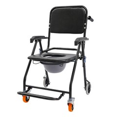 Foldable Shower Chair with Wheels 4-in-1 220.46lbs Rolling Bath Seat Black
