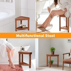 Shower Foot Rest 15 In, Acacia Shower Stool for Shaving Legs,Corner Bath Shower
