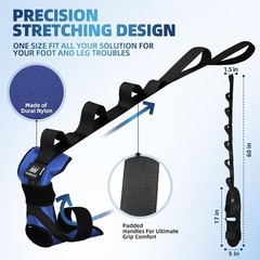 Adjustable Foot and Calf Stretcher Strap for Pain Relief & Flexibility – Blue