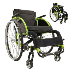Aluminum Alloy Foldable Lightweight Wheelchair 24″ Quick Release Wheels Green