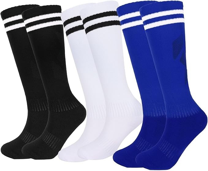 (3 Pairs) Compression Knee High Tube Athletic Socks Soccer Football Baseball