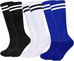 (3 Pairs) Compression Knee High Tube Athletic Socks Soccer Football Baseball