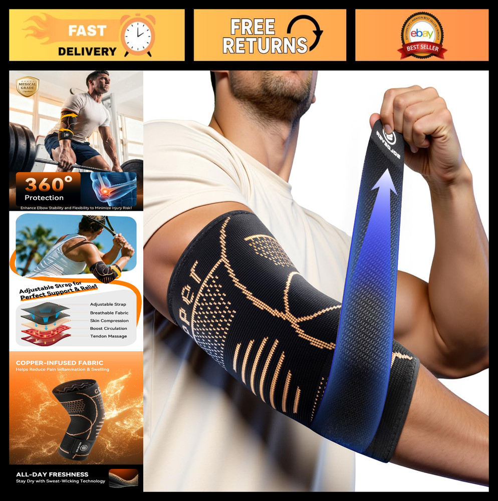 Adjustable Copper Elbow Compression Sleeve – Medical-Grade Support for Tendoniti