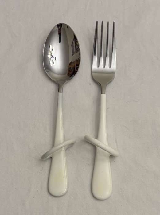 Finger Loop Adaptive Utensils Fork & Spoon Vinyl/Stainless Steel EUC