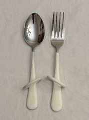 Finger Loop Adaptive Utensils Fork & Spoon Vinyl/Stainless Steel EUC