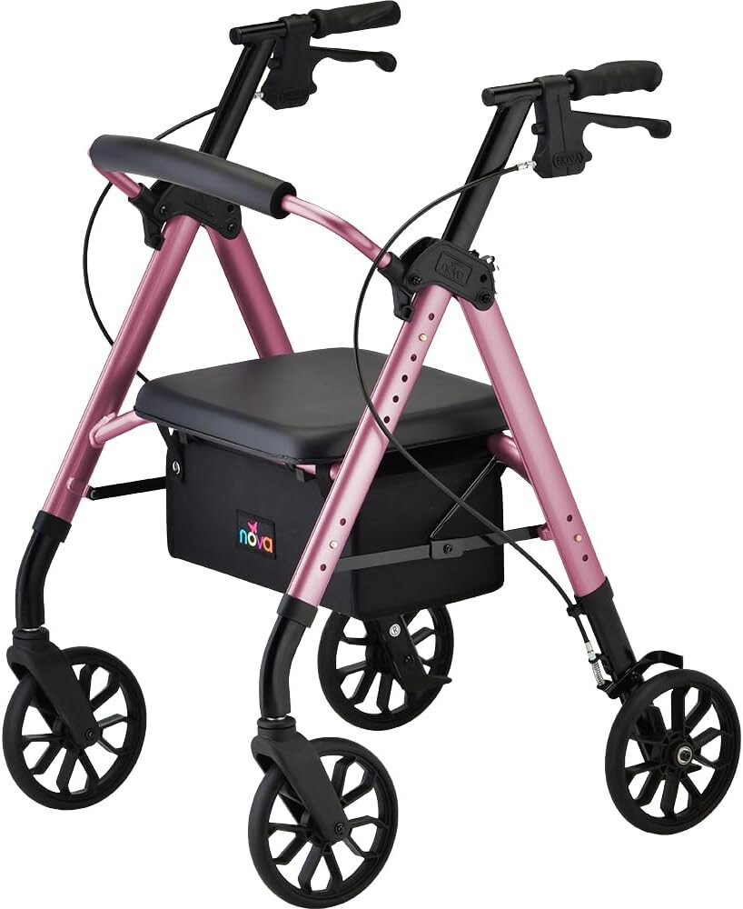 NOVA STAR 8 Rollator Walker w/Perfect Fit System Ltweight Folding- OPEN BOX PINK