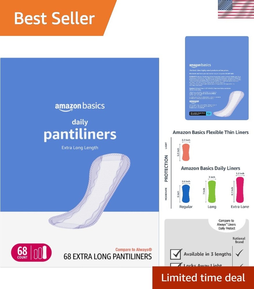 Daily Use Extra Long Pantiliners – Unscented 68 Count for Optimal Protection