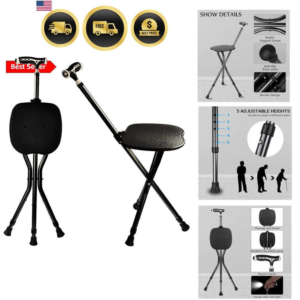 Hold 440 lbs Folding Canes with Seat Walking Stick Height Adjustment Cane Sea…