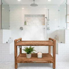 Elegant 24″ Waterproof Teak Wood Shower Bench for Safety and Storage